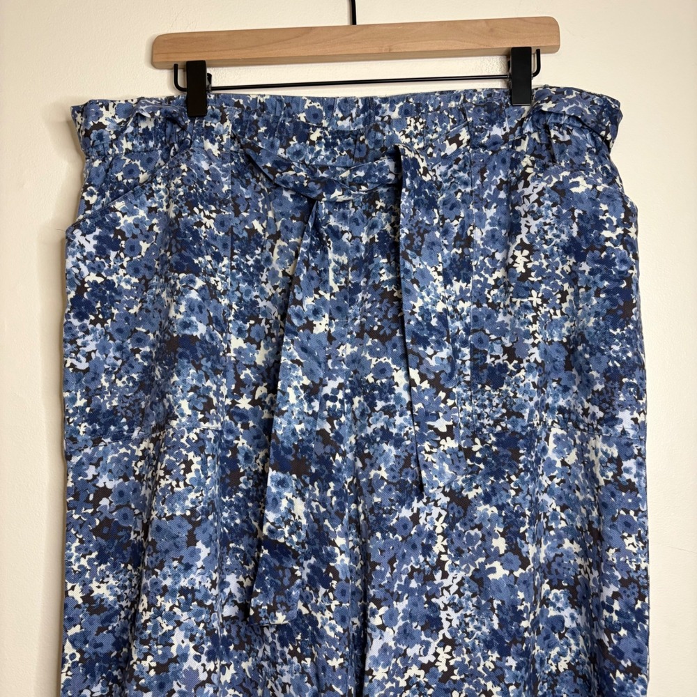JJILL Floral Wide Leg Cropped Pants Womens XL Tall Blue White Tie Waist - Picture 3 of 8